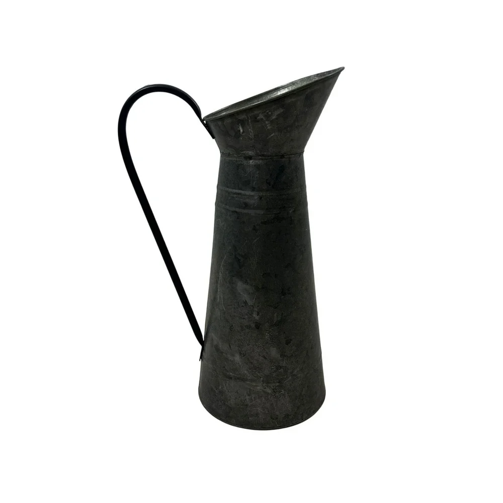 Rustic Galvanized Metal Pitcher Vase Dark Grey Farmhouse Decorative Jug 16.5in